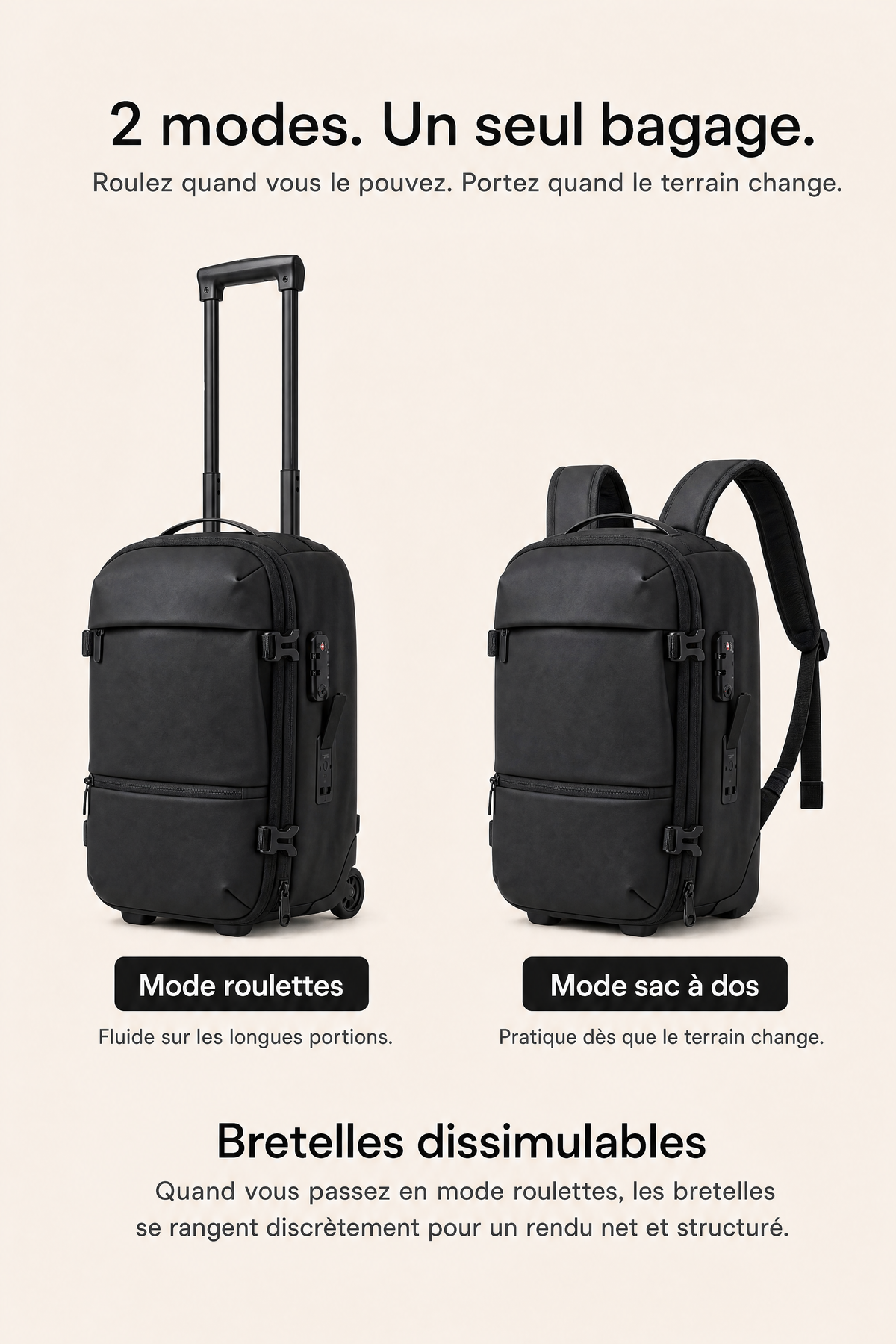 ROAMINERA ONE en mode trolley et sac à dos